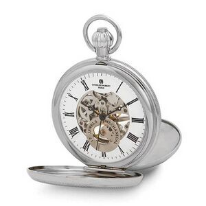 Charles Hubert Chrome Finish Double Cover Open Window Pocket Watch